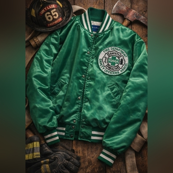 Vintage Holloway Satin Varsity Jacket XLGreen Fire Dept FDSOA USA